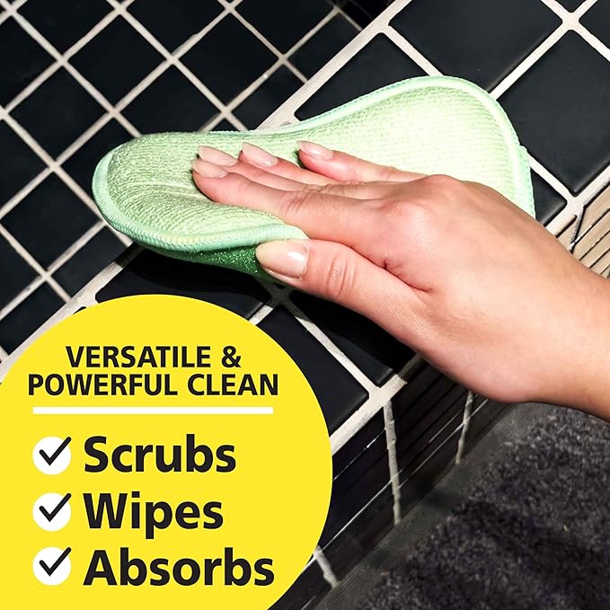 Tub-N-Tile by Tuff-Scrub, Large, 6-Pack, Microfiber, Scrub-N-Wipe Pad, Multi-Surface, Non-Scratch, Dual-Sided, Scrubber for Tubs, Tiles, Sinks – Machine Washable, Durable Kitchen Sponge