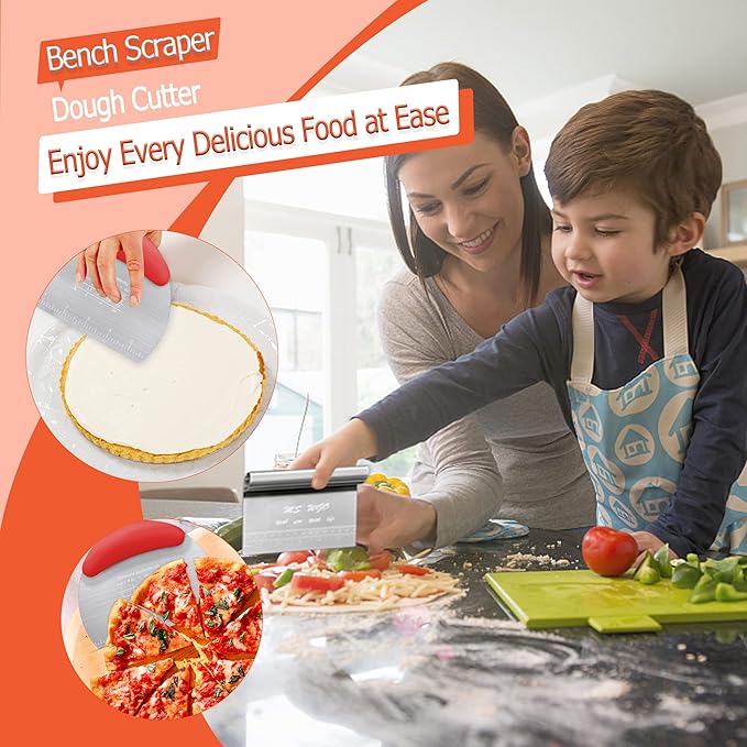 Dough Scraper Cutter Pastry Pizza Cutter Stainless Steel Tool with Scale Ruler, Kitchen Tool for Baking Cookie Dough Vegetable Bread