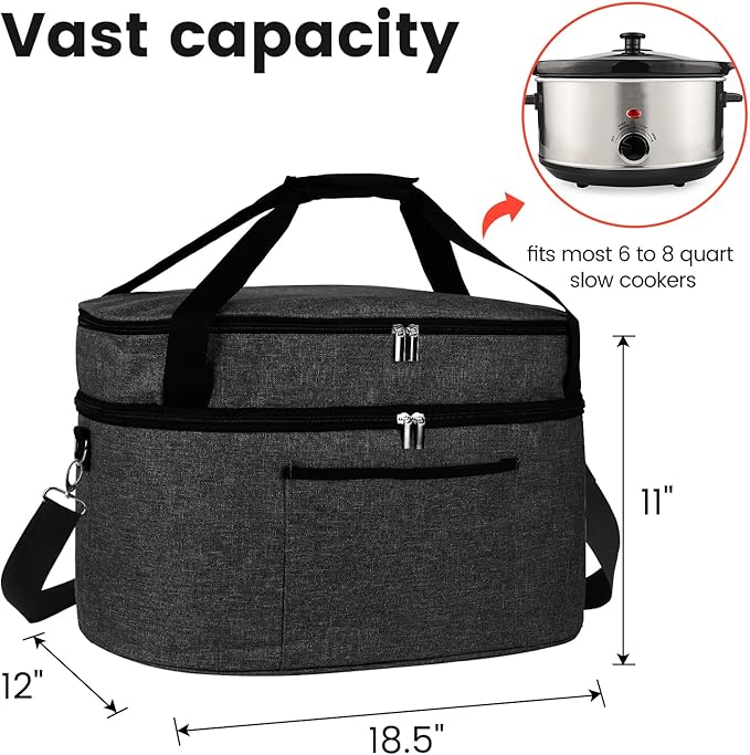 musbus 2 Layer Slow cooker bag for Crock-Pot 6-8 quart, Travel reunionc outdoor, Easy to transport Insulation water proof easy cleaning to carry, Family Gathering Potluck, Gift for Women - Black