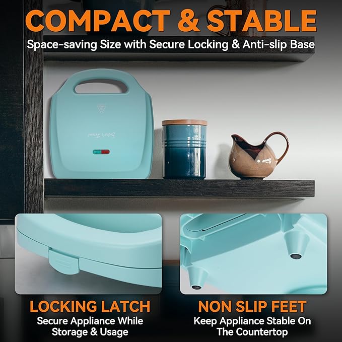 Baker's Friend, Bite-size Mini Waffle Maker for Kids & Adults, Small Waffle Maker Mini Belgian Waffle Machine, 11 X 2.2” Tiny Nonstick Waffles Iron, Recipe Included, Aqua