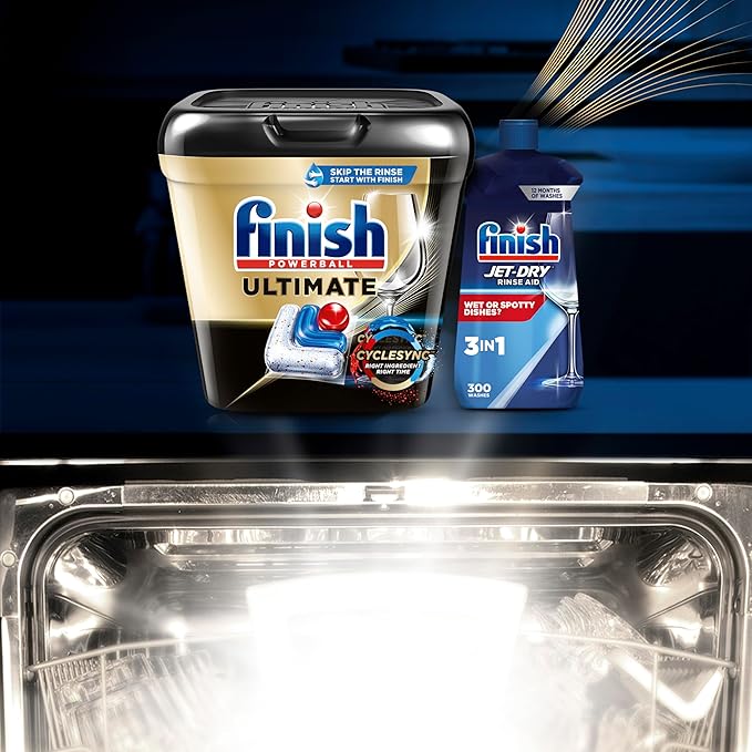 Finish Ultimate Dishwasher Pods, No Pre-Rinse Dishwasher Detergent Soap Removes Burnt-On Stain, with CycleSync Technology, Degreasing & Scrubbing Power, 38 Count