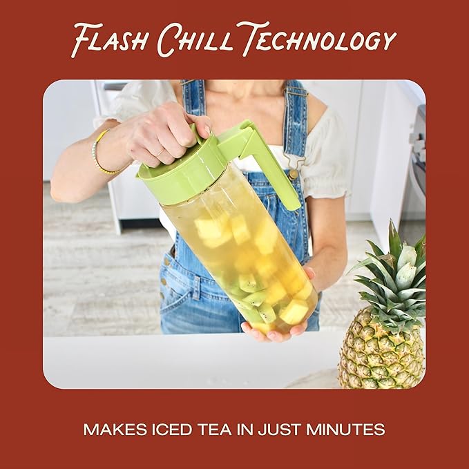 Takeya Flash Chill Iced Tea Maker - Airtight & Durable Iced Tea Maker Jug with Silicone Carry Handle - Leak-Proof & Lightweight Tea Infuser with Patented Flash Chill Technology - 2 Quart, Blueberry