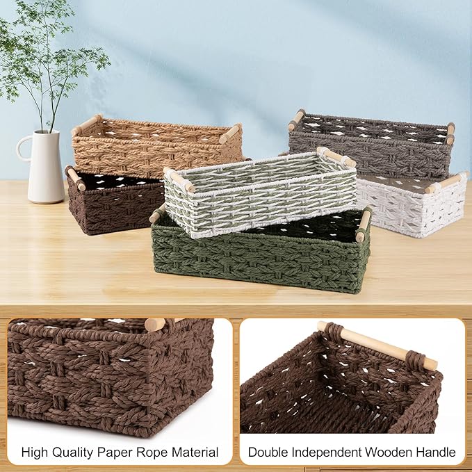 OIAHOMY Toilet Paper Baskets Handmade Paper Rope Decorative Wicker Storage Tank Shelf Cabinet Organizer for Bathroom Home, Set of 2, Brown