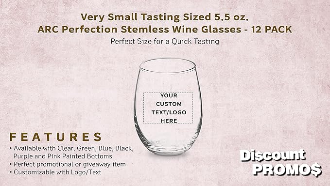 Custom Stemless Wine Glasses by ARC 5.5 oz. Set of 12, Personalized Bulk Pack - Perfect for Hotel, Bar, Restaurant or Lounge - Clear