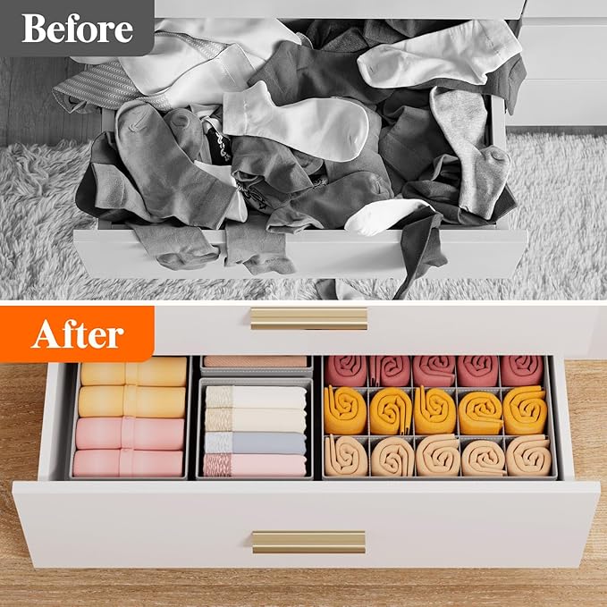 Lifewit Underwear Drawer Organizer for Closet 12 Pack, 3 Sizes Dresser Organizer Dividers, Deep Fabric Foldable Drawer Storage Organizer Bins for Clothes, Sock, Bra, Lingerie, Undies