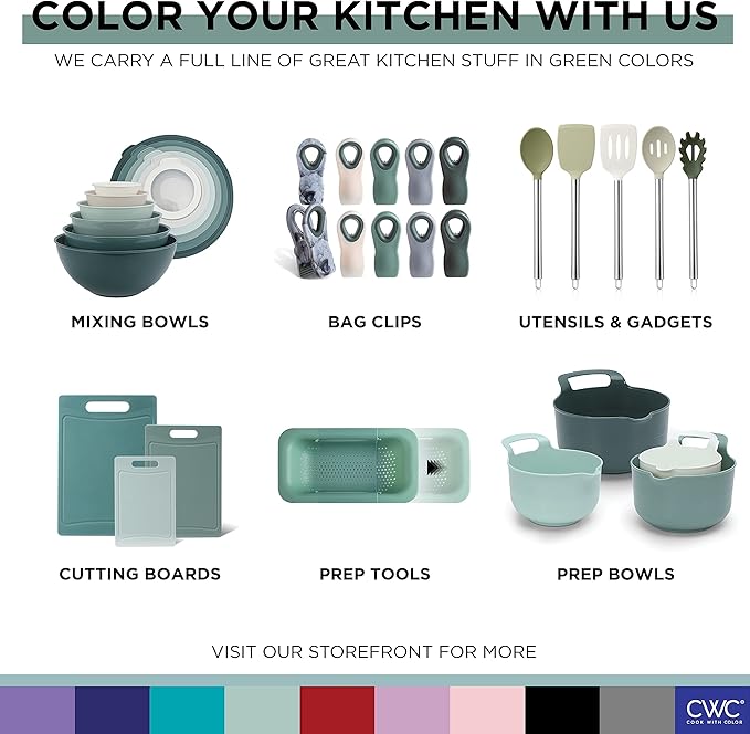 COOK WITH COLOR Prep Bowls with Lids- Wide and Deep Nesting Plastic Small Mixing Bowl Set with Lids, 8 Piece Set - Deep Bowls, Sage