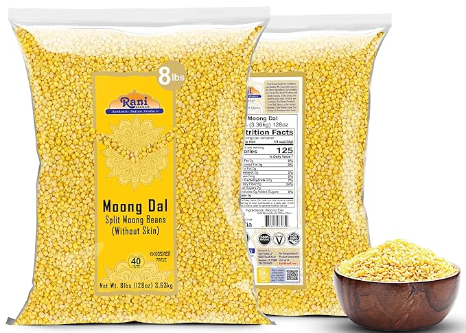 Rani Moong Dal (Split Mung Beans Without Skin) Lentils Indian 128oz (8lbs) 3.63kg x Pack of 5 (Total 40lbs) Bulk ~ All Natural | Gluten Friendly | Non-GMO | Kosher | Vegan | Indian Origin