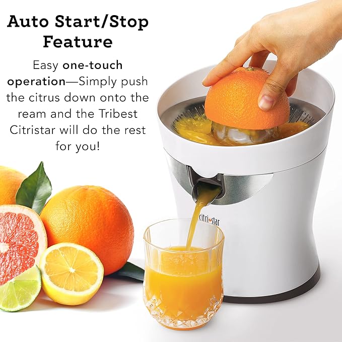Tribest CitriStar CS-1000 Electric Citrus Juicer with Stainless Steel Strainer and Spout (White)