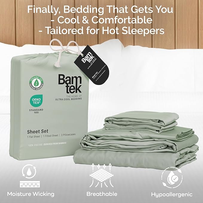 100% Viscose from Bamboo Sheets Queen Size, Super Soft Bedding Set, 4PC Cooling Sheets for Hot Sleepers, Vegan Silk Moisture Wicking, Organically Grown Bedsheet, Sage - 60" x 80"