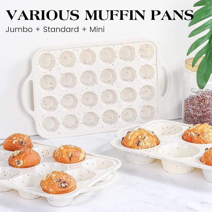 1 Pc Silicone Muffin Pan for Baking with Metal Frame, Nonstick 12 Cup Regular Size Cupcake Pan, Silicone Muffin Tray for Egg Bites (Cream)