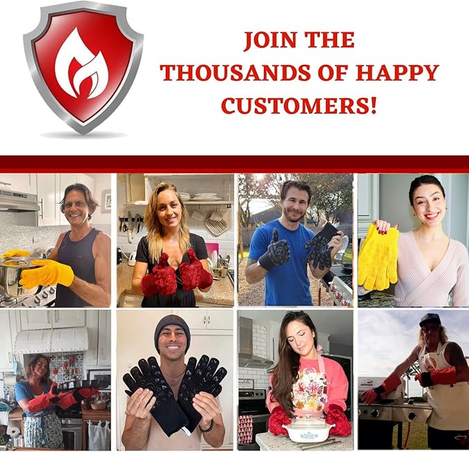 Glow in The Dark BBQ Gloves 932°F Extreme Heat & Cut Resistant Oven Mitts with Fingers – Cooking, Grilling, Baking – Accessory for Smoker, Cast Iron, Fire Pit, Camping, Fireplace