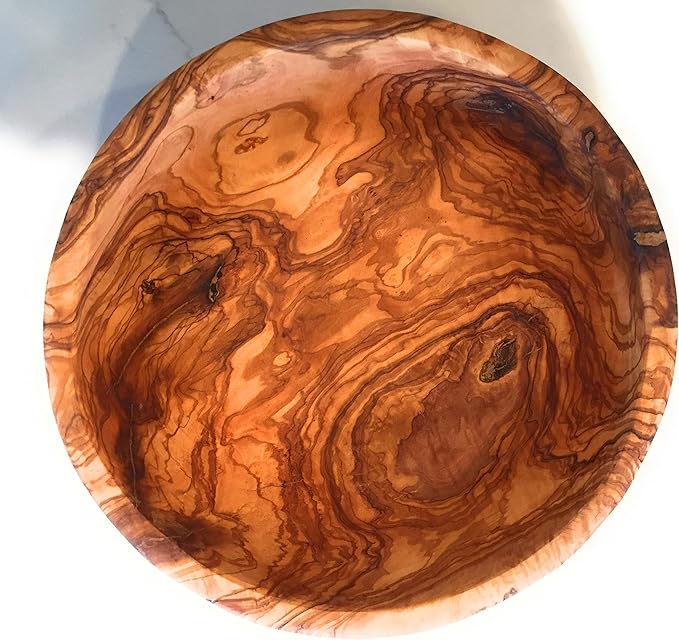 12" Artisan Olive Wood Serving Bowl/Centerpiece Rare Decorative Wooden Bowl for Fruit, Salad, Snacks, Chips. Popcorn. In Small 6", Med 7", Lg 8", XL 11", XXL 12". (XXL 12 inch)