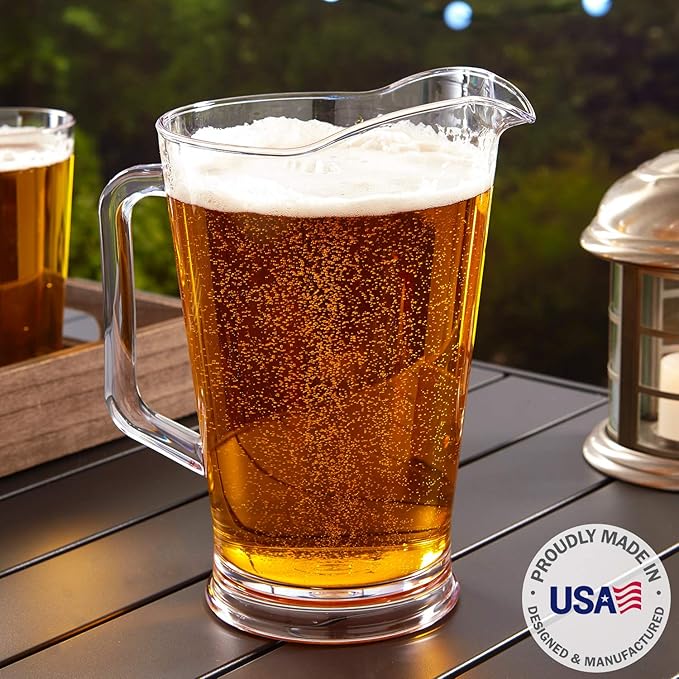 US Acrylic 64oz Bistro Clear Pitcher | Set of 2 Beer Pitchers | Reusable, BPA-free, Made in the USA, Indoor and Outdoor Pitcher Set for Water, Lemonade, Juice, Soda Pop, and Beer