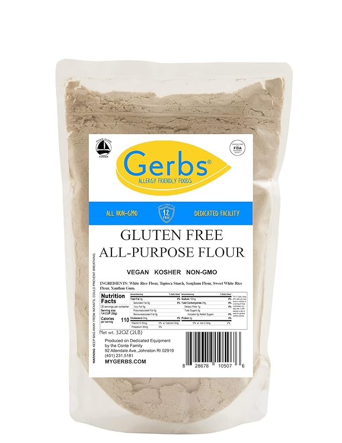 Gerbs All Purpose Gluten Free Baking Flour 2 lbs. | Custom Blend, No Additives, Resealable Bag | Smooth Texture, Neutral Taste for Versatile Use | Top 14 Allergen-Free