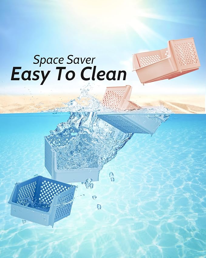 Skywin TidyFriend Stackable Storage Bins for Pantry, 4 Pack Stackable Bins For Organizing Food, Kitchen, and Bathroom Essentials (Cream)