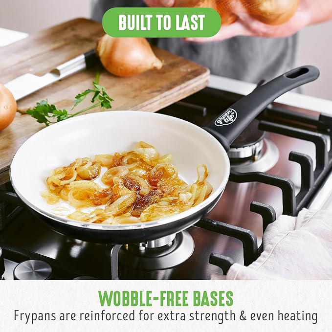 GreenLife 16 Piece Nonstick Cookware Set, Soft Grip Non-Toxic PFAS-Free Ceramic Pots & Pans, Dishwasher & Oven Safe, Frying, Sauce, Utensils, Glass Lids, Stay-Cool Handles, Wobble Free, Black & Cream