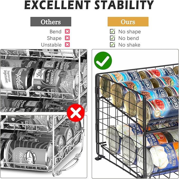 JKsmart Adjustable Can Rack Organizer, Stackable Can Storage for Kitchen Pantry Cabinet, 2-Tier Can Holders for Food, Multifunctional Can Dispenser for Snacks Soda-3 Pack