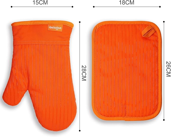 Oven Mitts Orange, Orange Oven Mitts and Pot Holders Set, Heat Resistant Oven Mit Gloves Hot Pads for Kitchen Cooking Grill, 4 Piece Set
