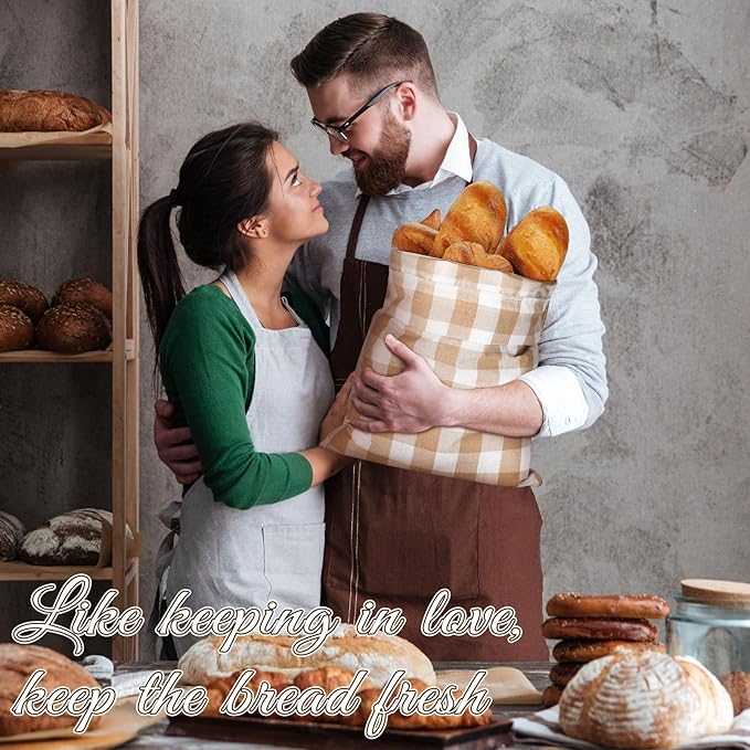 2 Pcs Lined Bread Bags for Homemade Sourdough Bread Reusable Storage Bag with Plastic 13 * 17 Inch Lined Saver Container Bag Cotton Homemade Bags(Classic Style)