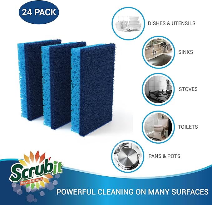 Scrubit Non-Scratch Cleaning Scrub Sponges- Scrubbing Dish Sponge Ideal for Washing Kitchen,Dishes, Bathroom &More – Dishwashing Sponge Along with A Thought Scrubber – 24 sponges