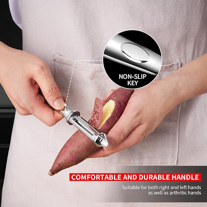 MAD SHARK Vegetable Peeler for Kitchen, Potato Peeler, Fruit Carrot Veggie Peelers, Design with Ergonomic Non-Slip Handle, I-Shaped Stainless Steel Serrated（Flat/Serrated Blade 2 in 1）