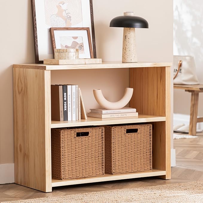 UBBCARE 3 Pack Wicker Basket, 11L×11H×10.5W inch Woven Paper Rope Storage Baskets for shelves, Foldable Cube Storage bin with Handle, Storage Basket for Organizing & Decor,Caramel