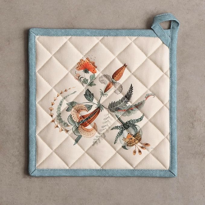 Maison d' Hermine Pot Holders 100% Cotton Heat Resistant Potholders 8" x 8" Hot Pads with Loop BBQ, Cooking, Baking, Grilling, Kitchen, Handling Hot Pans (Pack of 1, Dalida)