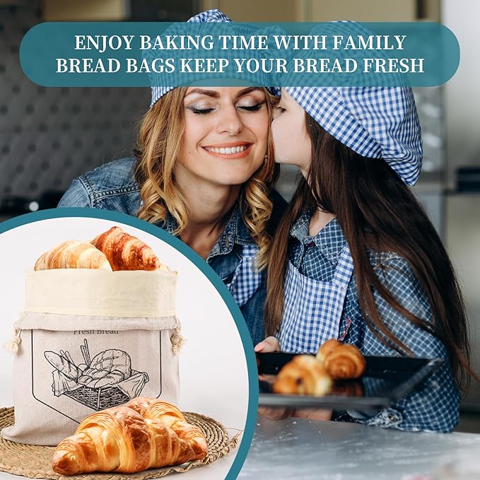 2 Pack of Bread Bags for Homemade Bread，Reusable Linen Sourdough Storage Bags with Plastic Liner,Cotton (17.7" x12")