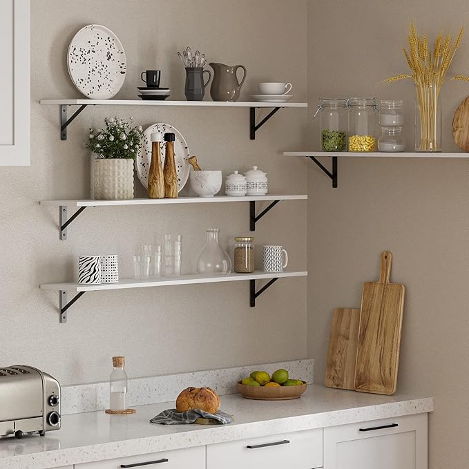 DINZI LVJ Long Wall Shelves, 47.3Inch Wall Mounted Shelves Set of 2, Extra Large Wall Storage Ledges with Sturdy Metal Brackets for Living Room, Bathroom, Bedroom, Kitchen, White