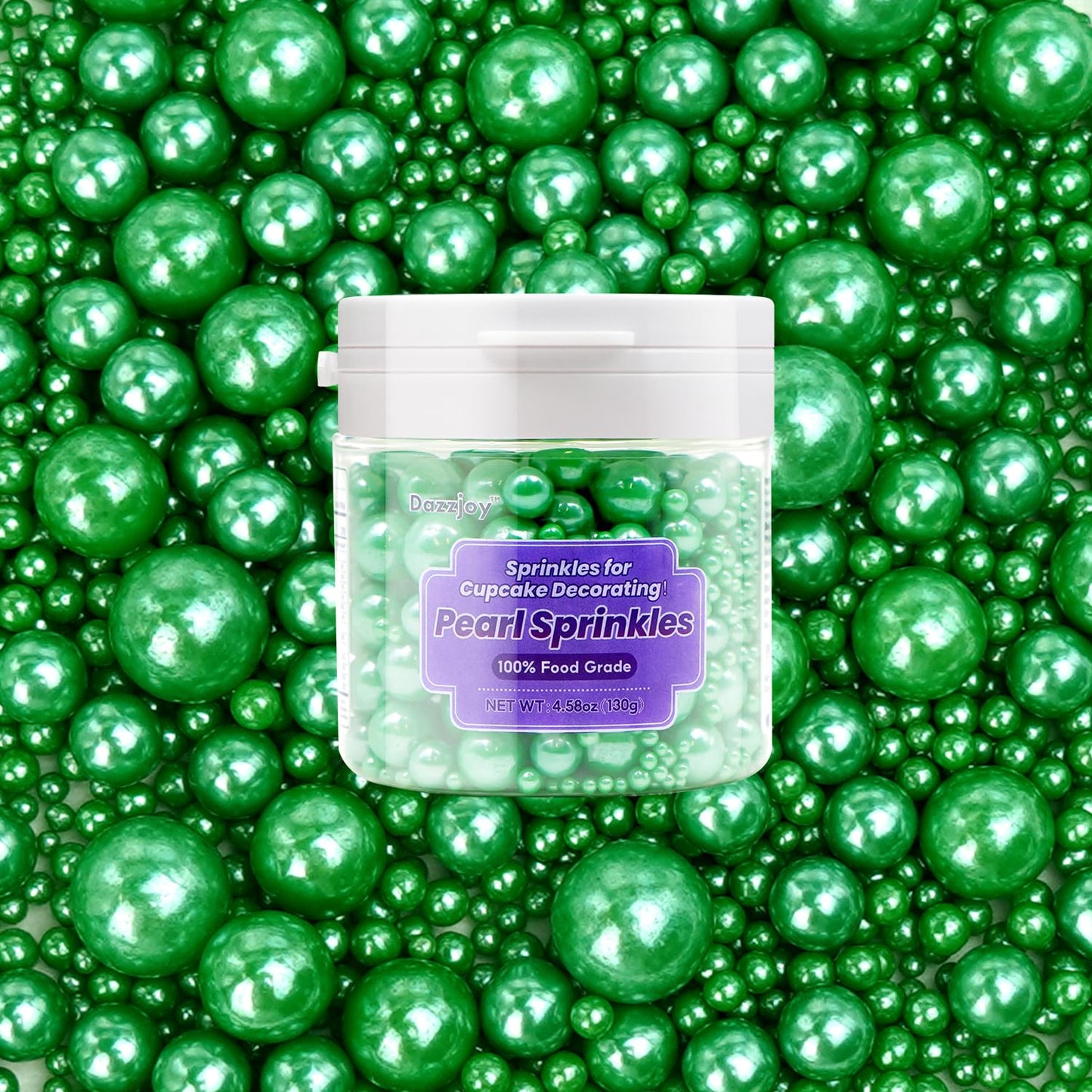 Edible Deep Green Pearl Sprinkles, 130g/4.58oz, Green Pearls Sprinkles for Cake Decorating, Cupcake Toppers, Cake Decorations