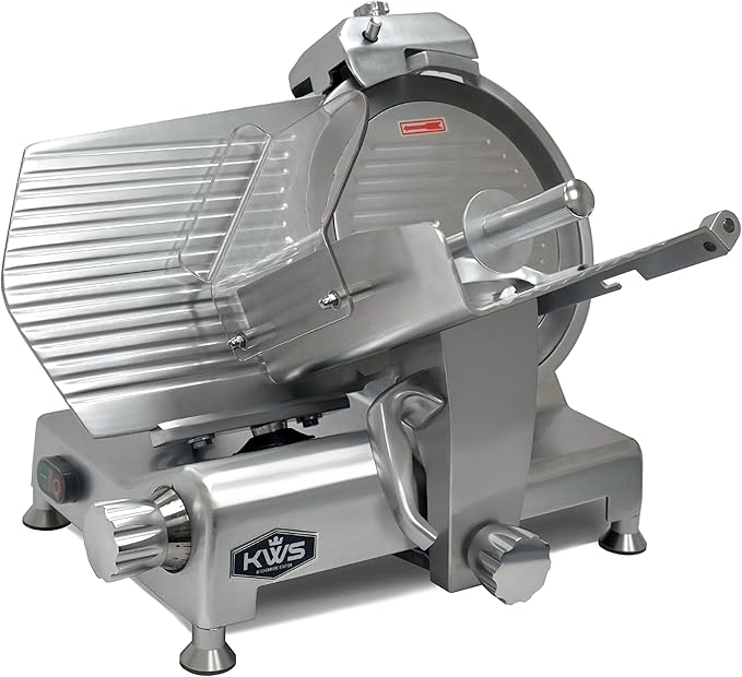 KWS Metal Collection 420W 12 Inch Commercial Meat Slicer MS-12DS Anodized Aluminum Base with Stainless Steel Blade + Blade Removal Tool, Frozen Meat/Cheese/Food Slicer Commercial and Home Use
