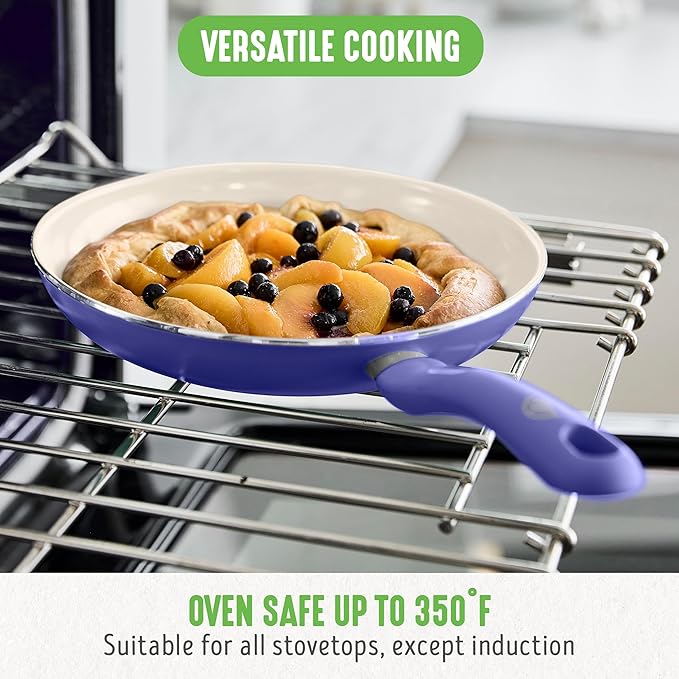 GreenLife 16 Piece Nonstick Cookware Set, Soft Grip Non-Toxic PFAS-Free Ceramic Pots & Pans, Dishwasher & Oven Safe, Frying, Sauce, Utensils, Glass Lids, Stay-Cool Handles, Wobble Free, Periwinkle