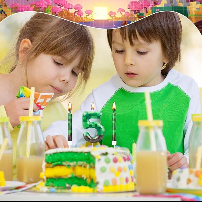 13 Pcs Dynamite Candles 12 TNT Themed Birthday Cake Candles and Number 5 Candle Cake Topper for Pixel Theme Birthday Party Anniversary Party Dynamite Theme Party Video Game Party Supplies (Number 5)