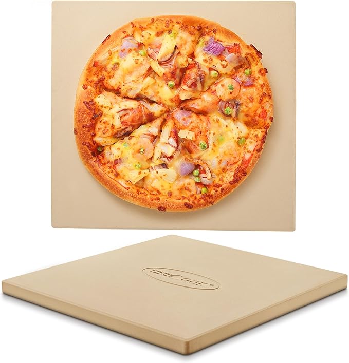 Unicook 16" x 16" Square Pizza Stone for Grill and Oven, Large Cordierite Bread Baking Stone for Crispy Crust Pizzas, Bread and Cookies, Includes Dough Scraper