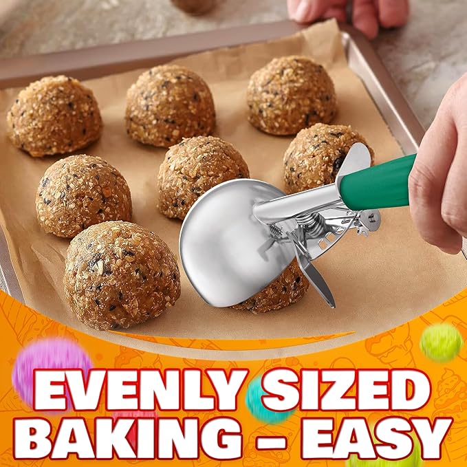 2.67Oz Ice Cream Scoop with Trigger #12 - Ice Cream Scooper for Portion Control, Gelato, Cookie Dough, Meatballs - Stainless Steel, Easy to Use & Clean, Rust & Stain Resistant, Ergonomic Non-Slip Grip
