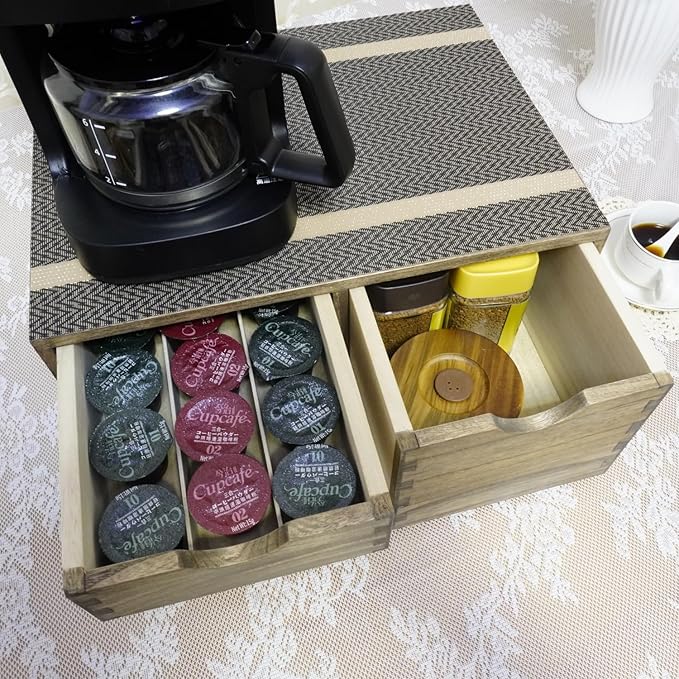 Coffee Pods Storage Drawer Holder for Capsules - Multi Functional Desk Organizer Drawers For K-Cup Coffee Maker Brew - Kitchen Mini Wooden Box Chest Sideboard Counter Organization CF2D3C Dark