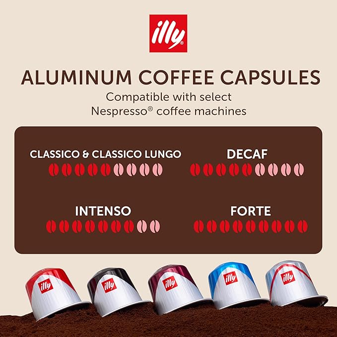 illy Aluminum Espresso Capsules - Compatible with Nespresso Machines - Classico, Forte, Intenso, Decaf, Classico Lungo Roasts - Variety - 10 Count (Pack of 10)