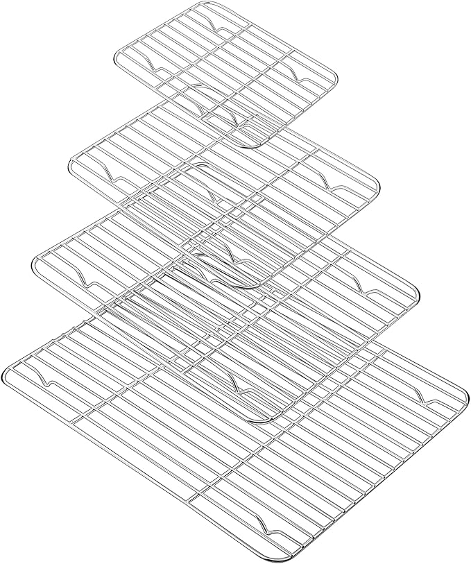 Baking Cooling Rack Set Stainless Steel Baking Racks, Roasting Rack for Roasting Grilling Cooking and Baking, Heavy Duty Wire Racks, Oven & Dishwasher Safe, 4 Various Sizes