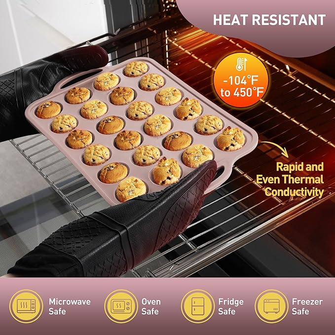 24 Cups Silicone Muffin Pan with Metal Reinforced Frame Cupcake Tray Egg Mold for Kitchen 2025 First Apartment Essentials New Home Must Haves Things House Warming Decor Housewarming Hostess Host Gifts
