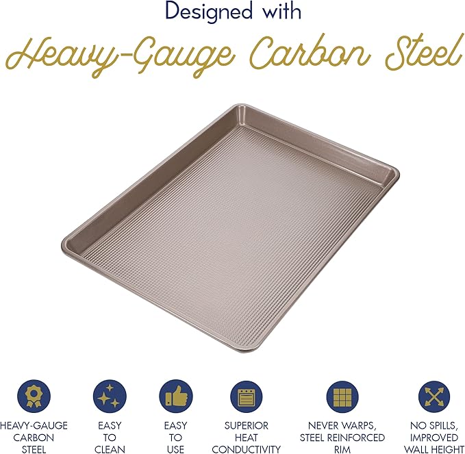 Ultra Cuisine Wire Rack Baking Sheet Pan Set - Half Sheet Pan Set with 100% Stainless Wire Rack - Dishwasher Safe - Steel Reinforced Rim - Aluminum Cooling racks for Cooking and Baking - Champagne