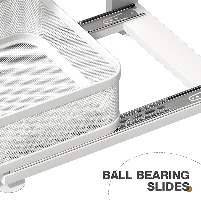 2 Pack Under Sink Organizer With Next-Gen Ball-Bearing Slides,2-Tier Precision Mesh Pull Out Cabinet Drawers Storage for Bathroom&Kitchen,Height Adjustable Shelf,Rust-resistant-Patent Pending