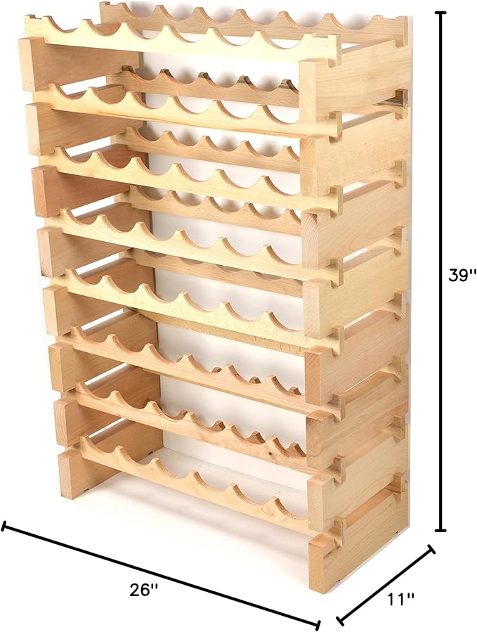 sfDisplay.com,LLC. Modular Wine Rack Beechwood 24-72 Bottle Capacity 6 Bottles Across up to 12 Rows Newest Improved Model (48 Bottles - 8 Rows)