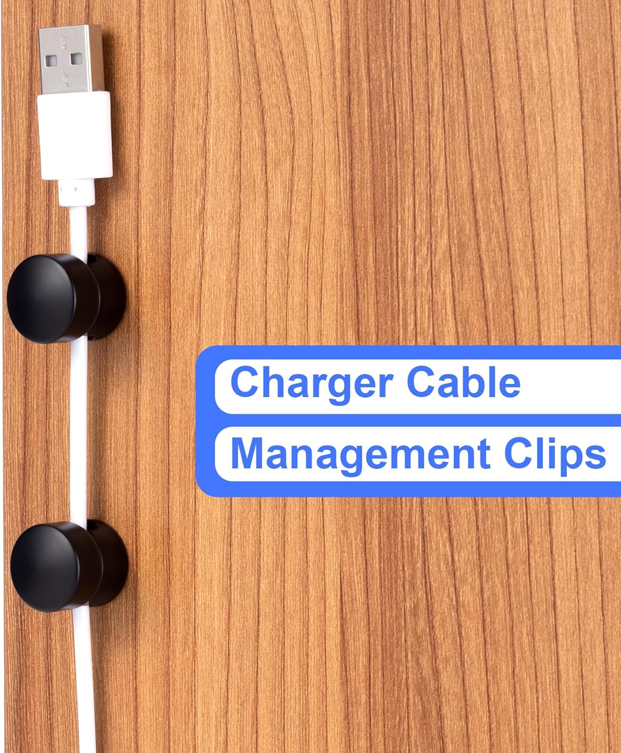 5 Sets Charger Holders for Cords, Matte Black Color Adjustable Cable Anchor Holders, Adhesive Metal Cord Clips, Cable Management Wire Organizers for Desk, Office, Nightstand