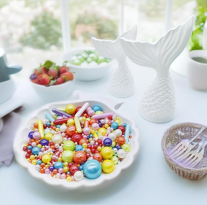 Rainbow Sprinkles Candy Mix Size Edible Pearls Cake Decorations Cupcake Toppers Cookie Decorating Perfect for Wedding Party Valentine Halloween Christmas Supplies 4.58OZ