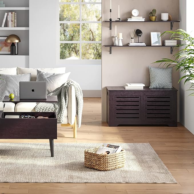 DINZI LVJ Long Wall Shelves, 47.3Inch Wall Mounted Shelves Set of 2, Extra Large Wall Storage Ledges with Sturdy Metal Brackets for Living Room, Bathroom, Bedroom, Kitchen, Espresso