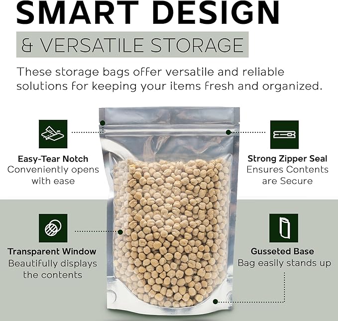 150 Resealable Food Storage Bags, 6x9-inch Heat Sealable Air Tight Bags, Stand Up Zip Bags, Waterproof Packaging Barrier