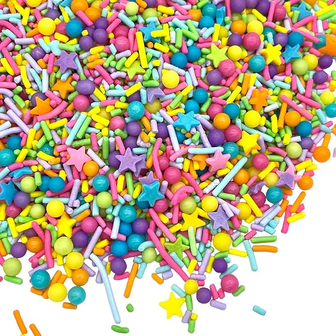 Manvscakes, pink sprinkles, valentines, cake sprinkles, gluten free, cookies, chocolate, fondant, princess topping, ice cream, edible, dessert decoration (Rainbow)