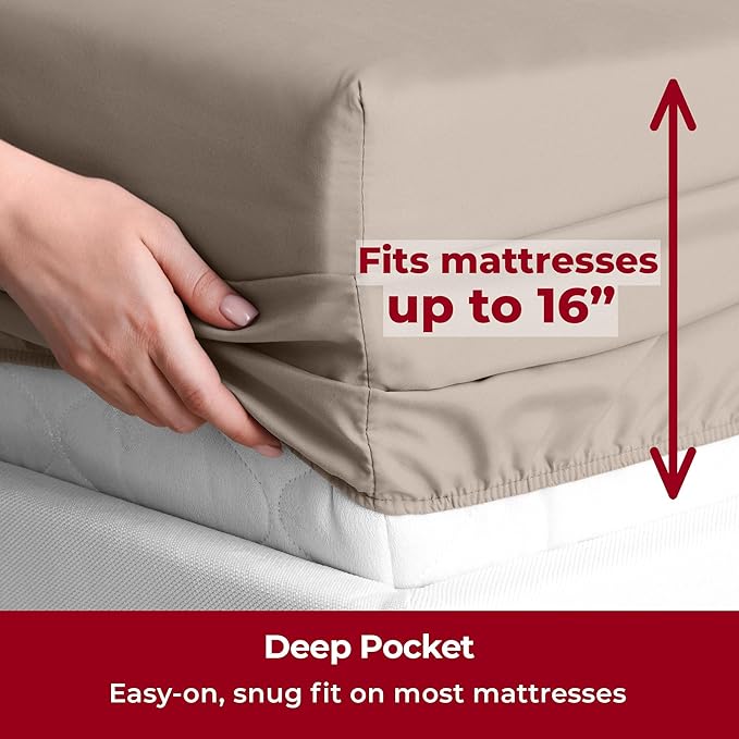 Mellanni Twin XL Sheets Set - 3 PC Iconic Collection Bedding - Hotel Luxury, Extra Soft, Cooling Bed Sheets - Wrinkle, Fade, Stain Resistant (Twin Extra Long, Tan)