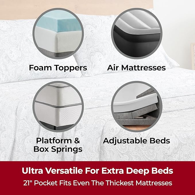 Mellanni Extra Deep Twin Sheets - 3 PC Iconic Collection Bedding - Hotel Luxury, Ultra Soft, Cooling Bed Sheets - Wrinkle, Fade, Stain Resistant (Twin, Paisley Gray)