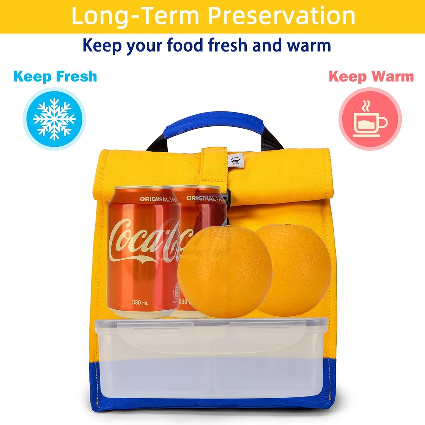 SUNNY BIRD Insulated Lunch Bag Rolltop Lunch Box Tote Lunchbox Bag for Women, Men, Boys and Girls (Yellow)